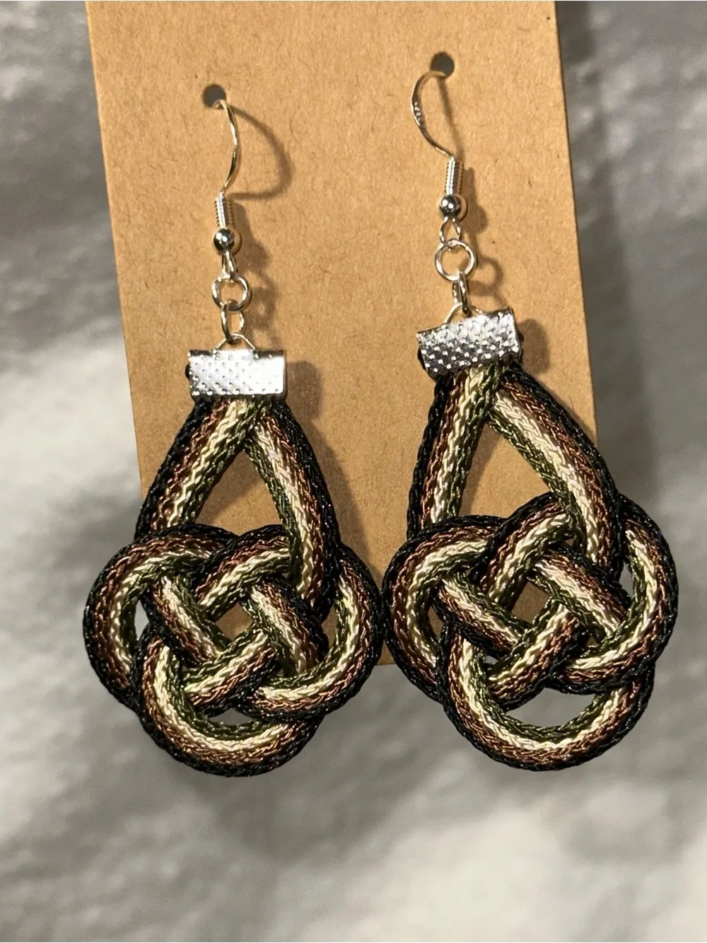 Tactical Elegance Handcrafted Camo Thread Earrings